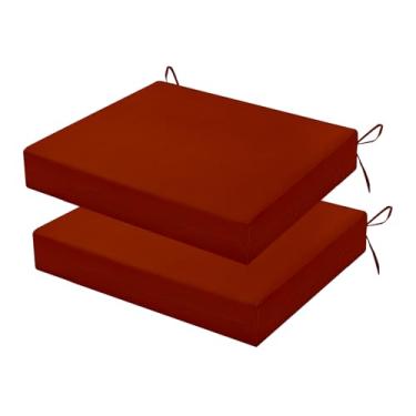 Imagem de HOMELYSIAN Conjunto de 2 almofadas de cadeira de jardim resistentes à água, 45 x 40 x 7 cm, almofadas de alta sustentação para móveis de pátio com laços antiderrapantes (vermelho tijolo)