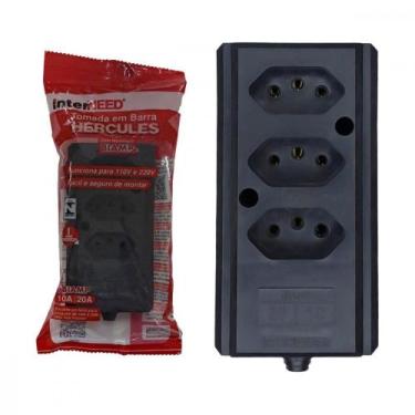 Imagem de Tomada Barra Interneed 2 Polos +Terra Preta 20A. Tripla, Preto
