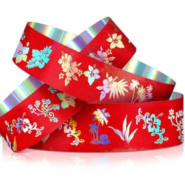 Imagem de Henoyso 500 pulseiras holográficas vermelhas havaianas de flores confortáveis resistentes a rasgos, pulseiras neon para eventos, festas, shows, festivais, identificação de admissão, clube, reunião
