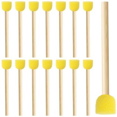 Imagem de PAGOW 15 pincéis de esponja para pintura, pincéis de espuma amarela, pincel de tinta de esponja com cabo de madeira, ferramenta de coloração de esponjas de tinta para artes faça você mesmo, artesanato