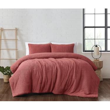 Imagem de Brooklyn Loom Conjunto de edredom solteiro Marshmallow Sherpa Dusty Rose 2 peças, tema de cor sólida, certificado Oeko-TEX Confidence