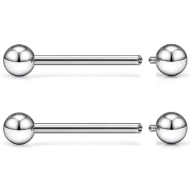 Imagem de Kadogohno F136 titânio 16/14/12 G piercing de língua para ponte de mamilo, joias de 14/16/19 mm, brincos de barra com rosca interna, hipoalergênicos para mulheres e homens, 14g*14mm, Metal, Sem pedras