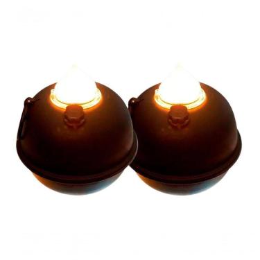 Imagem de Kit 2 Luminária De Mesa Decorativa Bujãozinho De Metal A Pilha Com Led Amarelo Dimerizável E Alça