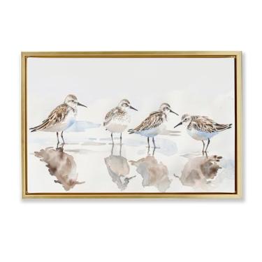 Imagem de Stupell Industries Sandpipers Shore Reflection Gold Floater Framed Canvas Wall Art Design by Petal Prints Design, 25 x 17