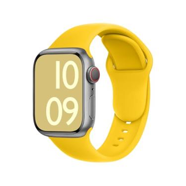 Imagem de ELETTRONEO Pulseira esportiva SBC1A para Apple Watch Ultra 2 de 49 mm, série 10 de 46 mm, 9 8 7 45 mm e 41 mm, SE 6, 5, 4, 44 mm e 40 mm, 3 2 1 42 mm 38 mm iWatch, pulseira de silicone, amarelo limão