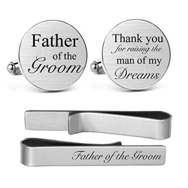 Imagem de MUEEU Abotoadura Father of the Bride Gravada I Will Always Be Your Little Girl Dad Father Tie Bar, Medium, Aço inoxidável, aço inoxidável