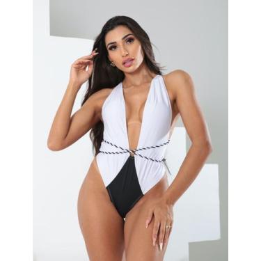 Imagem de Body maiô decotado costa nua duo color cordas - OTZ, Branco, M