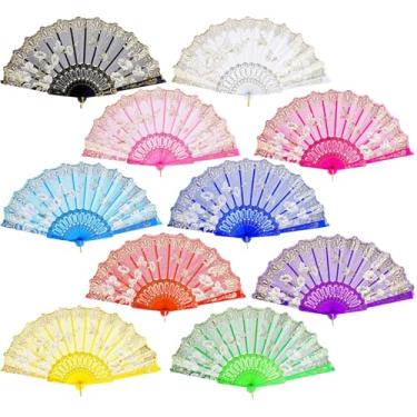 Imagem de QIRMIZI Pacote com 10 ventiladores dobráveis – ventiladores portáteis estilo espanhol, ventiladores de mão em massa para casamento, festa de chá, dança, igreja, apresentação, decorações de casa