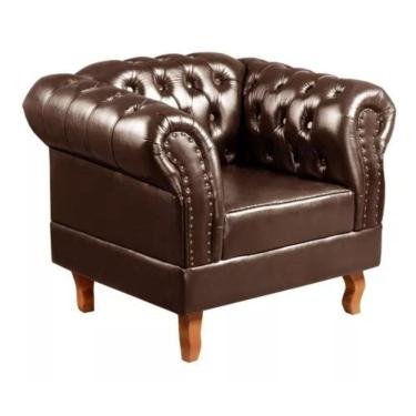Imagem de Poltrona Chesterfield Dom Pedro Vintage Retrô Capitonê Couro Marrom