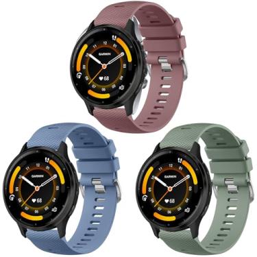 Imagem de Meliya Pulseira de relógio Garmin Venu 3/Venu 2/Vivoactive 4 feminina e masculina, pulseira de silicone macio de 22 mm para relógio inteligente Forerunner 745/265/255 (SmokeViolet+BlueGray+Cactus)