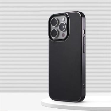 Imagem de VFDHN Capa de couro PU de cor sólida para iPhone 16Pro Max 15 14 Plus 13 ProMax com revestimento de borda macia e capa protetora à prova de choque, DDSP preto, para iPhone 15Pro Max