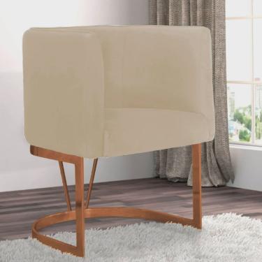 Imagem de Poltrona Cadeira Aurora Luxo Confort Industrial Ferro Bronze Suede Bege - Ahz Móveis