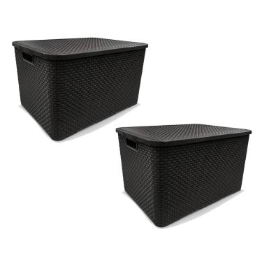 Imagem de Kit 2 Caixas Organizadoras Rattan Preta 15 Litros Arqplast