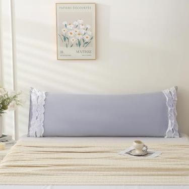 Imagem de Herside Capa de almofada corporal cinza claro, fronha de travesseiro branca com babados, capa de travesseiro de corpo de 51 x 137 cm, capa de travesseiro longa vintage com babados franceses, fronha de