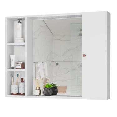 Imagem de Espelheira Tália para Banheiro com Porta e Nichos, 65x50x12 cm, Fundo Dupla Cor (BRANCO)