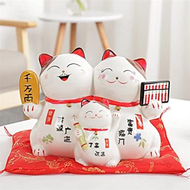 Imagem de Fortune Cat 20 cm Maneki Neko Cerâmica Gato Sortudo Caixa de Dinheiro Retrato Família Gato Sortudo Estátua de Porcelana Cofrinho Decoração de Carro