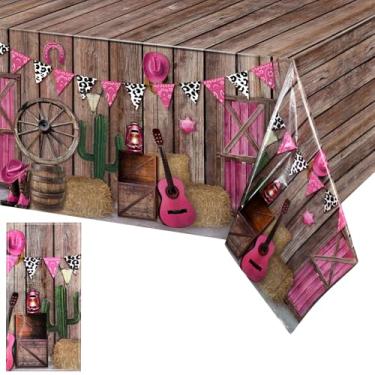 Imagem de Tiamon 1 toalha de mesa de festa ocidental vaqueira rosa ocidental toalha de mesa de plástico descartável do oeste selvagem para chá de bebê, artigos de festa de aniversário, 137 x 272 cm