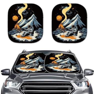 Imagem de GOSTONG Para-brisas Astronauta Camping Para-brisas Pacote com 2 Para-sol Dobrável para Janela Dianteira do Carro para a maioria dos Sedans SUV Caminhão Verão Ao Ar Livre Auto Protetor de Viseira