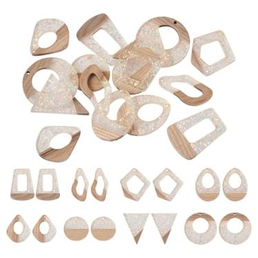 Imagem de Spritewelry Amuletos de resina de madeira, brincos faça você mesmo, pingentes geométricos boho de madeira, formas mistas, pingentes de madeira, triângulo, lágrima, círculo, losango, pingentes de