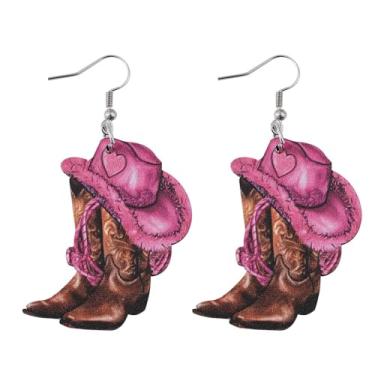 Imagem de Shejuety O exclusivo chapéu de cowboy ocidental rosa e brincos com pingente de bota marrom são projetados para mulheres brincos para comemorar aniversários e presentes de joias, Small, Cobre, Sem