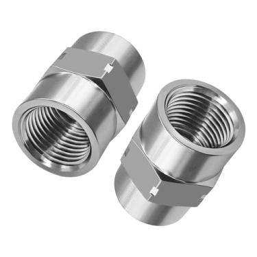 Imagem de Beduan Adaptador de acoplamento redutor de aço inoxidável 3/10.2 cm NPT fêmea x 1/5.1 cm NPT acoplador sextavado fêmea encaixe de tubo para ar água gás óleo (pacote com 2)