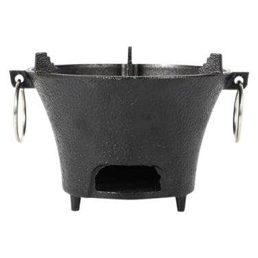 Imagem de YLFFFZZZ Churrasqueira a carvão de ferro fundido, churrasqueira a carvão portátil, acessórios de cozinha ao ar livre, fogão a carvão ao ar livre, para acampamento, quintal, jardim, mochila e culinária