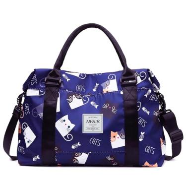 Imagem de Bolsa de viagem para viagem de fim de semana, bolsa de ginástica com bolso separado seco e molhado para mulheres, meninas, bolsa de ombro para treino, resistente à água, Gatos adoráveis, Bolsa de manga para carrinho