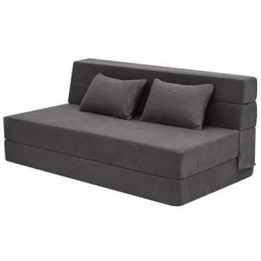 Imagem de MeMoreCool Sofá-cama queen dobrável sem ossos, cadeira de dormir conversível de veludo cotelê, cadeira de colchão de espuma dobrável, confortável e dobrável, sofá de chão grande para hóspedes de sala