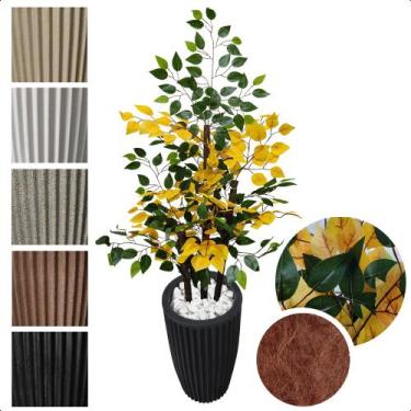 Imagem de Figueira Artificial Ficus Verde Amarelo Vaso Alto Decoração - Flor de 