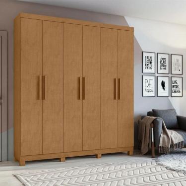 Imagem de Guarda Roupa Solteiro Ambiente Jazz 6 Portas Amêndoa Clean com Pés – Lopas