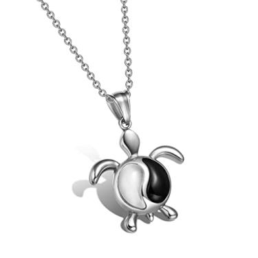 Imagem de Presentes femininos de tartaruga marinha - Colar Yin Yang - pingentes de boa sorte - Joias de equilíbrio - amuleto de proteção - Talismã de cristal com vibrações positivas, Cristal, Olho de gato