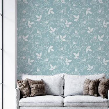 Imagem de Kit 3 Rolos Papel De Parede Adesivo Floral Azul Branco 3,0M