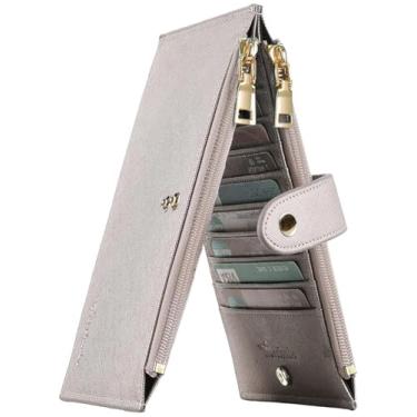 Imagem de Carteira feminina RFID Travelambo Tamanho grande, dobrável, para vários cartões, com zíper, porta-cartões de crédito, Prata, ouro, one size, Minimalista