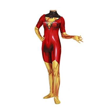 Imagem de Fantasia de cosplay de super-herói para mulheres Halloween conjunto completo de bodies Zentai 3D estilo macacão, Phoenix Red, Adult-S