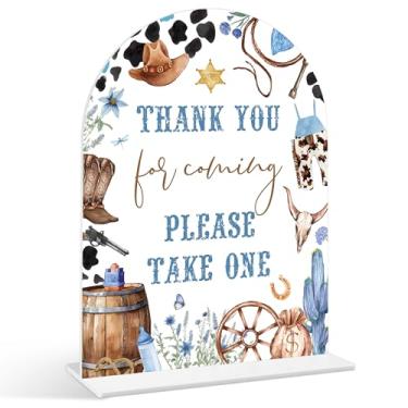 Imagem de Placa Thank You For Coming - Placa de chá de bebê caubói, 1 pacote de placa de acrílico com suporte, decoração de mesa de festa reveladora de gênero, artigos de chá de bebê de rodeio do oeste selvagem