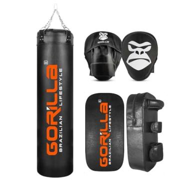 Imagem de Saco De Pancada Profissional 160 Cm + Aparador De Chute + Manopla De Foco Soco Muay Thai Gorilla