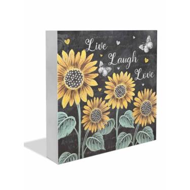 Imagem de Picpeak Placa de caixa de madeira 15 x 15 cm, bandeja decorativa de grãos, desenho de giz de borboleta de girassol, decoração de casa e escritório de dupla finalidade para sala de estar, mesa