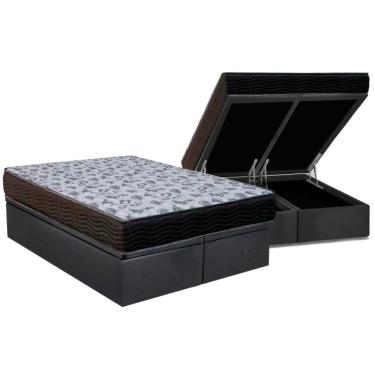 Imagem de Kit Cama Box Baú Queen com Colchão Anatômico Ortopédico Suede Cinza Ortobom