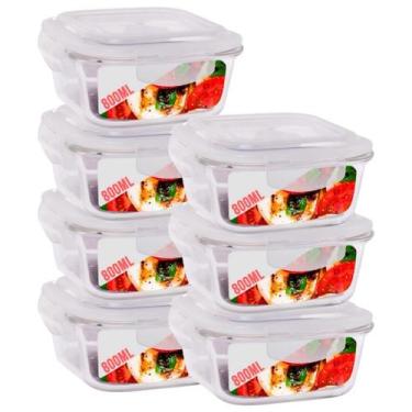 Imagem de 7 Pote Vidro Hermético Marmita Mantimento Tampa Plástico 800ml - QUALI