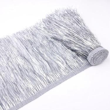 Imagem de Franja de alumínio de 20 cm de largura guarnição de franja de tinsel 4,8 metros guirlanda brilhante para fantasias, vestidos, cenário de cabine de fotos, decoração de festa (prateado AIETSYEI