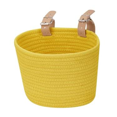 Imagem de oshhni Cesta de bicicleta infantil para transporte, fácil instalação, multifuncional, decoração frontal, cesta de bicicleta para meninos e meninas, compras, Amarelo