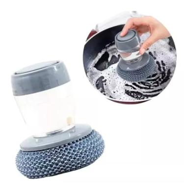 Imagem de Escova de Aço Multiuso com Dispenser Porta Detergente, Esponja de Lavar Louça e Panela De Aço C Dispenser Recipiente Detergente Fogão Cozinha Limpeza