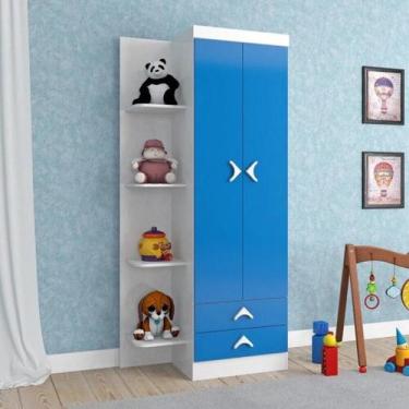 Imagem de Roupeiro Infantil 2 Portas 2 Gavetas Branco/Azul Brilho - Trento Atual