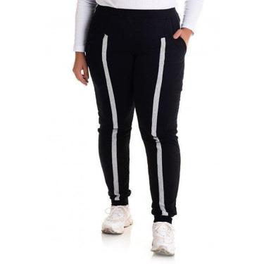 Imagem de Calça Feminina em Malha Molettinho Cós com Elástico Bolsos e Filete Cor Contrastante Frente-Feminino