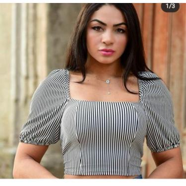 Imagem de Cropped bufante princesa amarração atras feminino - MODA FILO, Listrad