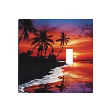 Imagem de Placa de parede para 2 gangs, placas de parede decorativas, capa de interruptor de luz, palmeiras ao anoitecer, placa de parede, capas de tomada elétrica, interruptores de fazenda, placa frontal para