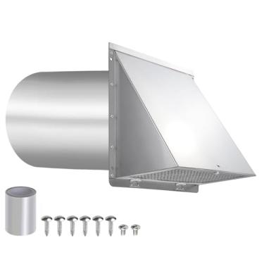 Imagem de Ventilação de parede com capuz de 15 cm com tela e amortecedor, tampa de exaustão de 15 cm para ventilação de secador de exaustor de cozinha ao ar livre, extrator de montagem na parede externa para