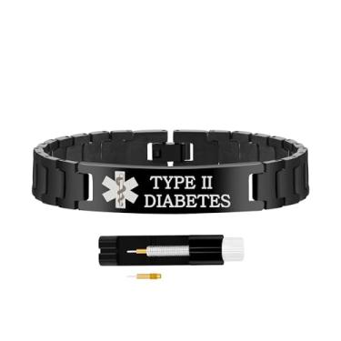 Imagem de Uloveido Pulseira de identificação médica de aço inoxidável para homens e mulheres | Pulseira de alerta estilo pulseira de relógio com gravação gratuita | Pulseira de identificação médica