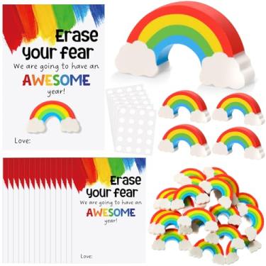 Imagem de Spakon 50 Sets Back to School Gifts for Students Rainbow Erasers Eraser Your Fear Motivational Greeting Cards Inspirational First Day Student Gifts Back to School Supplies