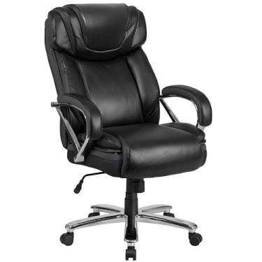 Imagem de Flash Furniture Cadeira de escritório ergonômica giratória executiva de couro preto com classificação Hercules, grande e alta, 226 kg, com assento extra largo